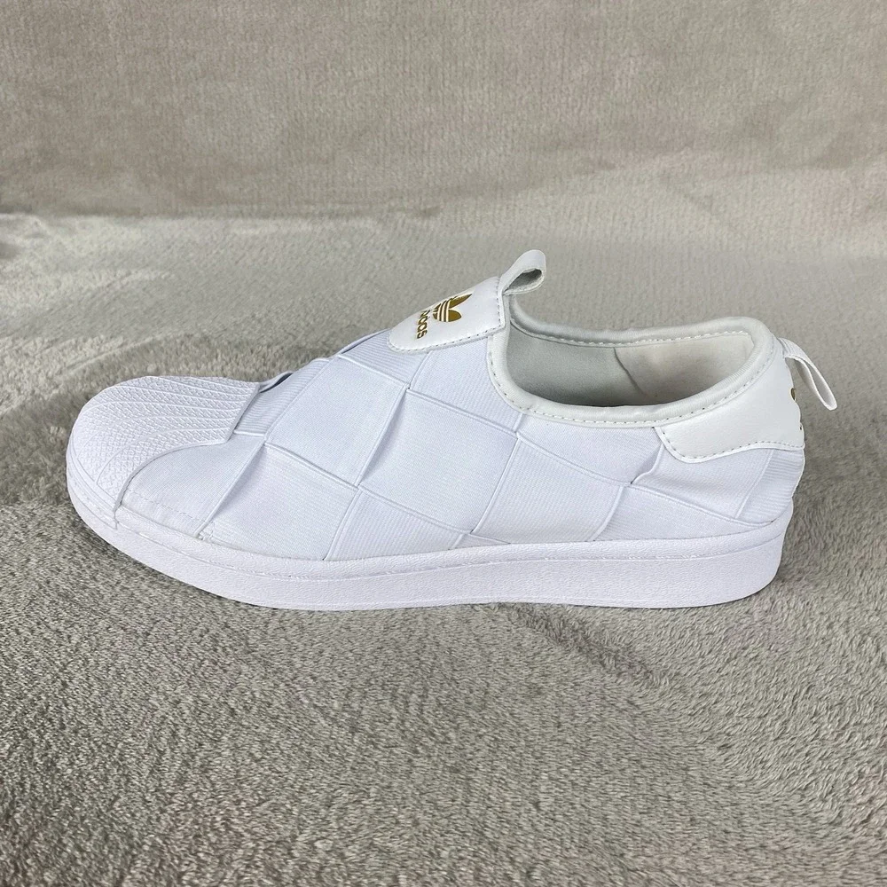 adidas Superstar Slip On Womens Shoes Size 9.5 White Gold Casual Court Sneakers
